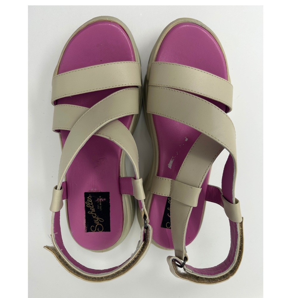 Seychelles Women Cream Pink Platform Sandals Chunky Strappy Sporty Hook Loop 10 - Picture 4 of 10